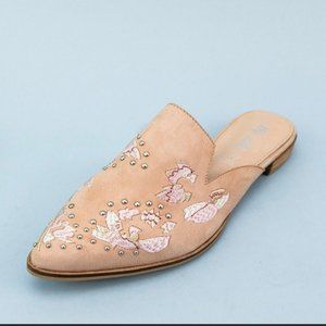 NEW mi’im beige floral embroidered studded mule